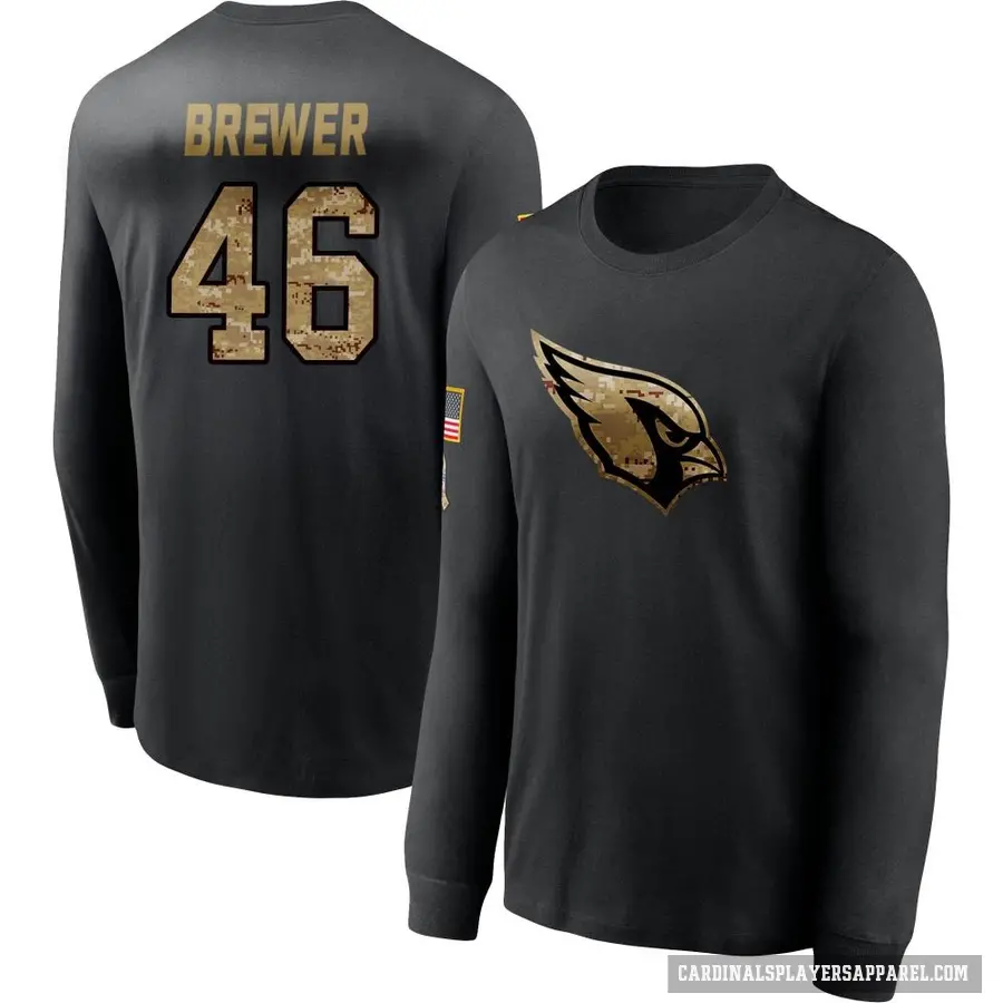 Youth ＃46 Aaron Brewer Arizona Cardinals Black 2020 Salute To Service Sideline Performance Long Sleeve T-Shirt
