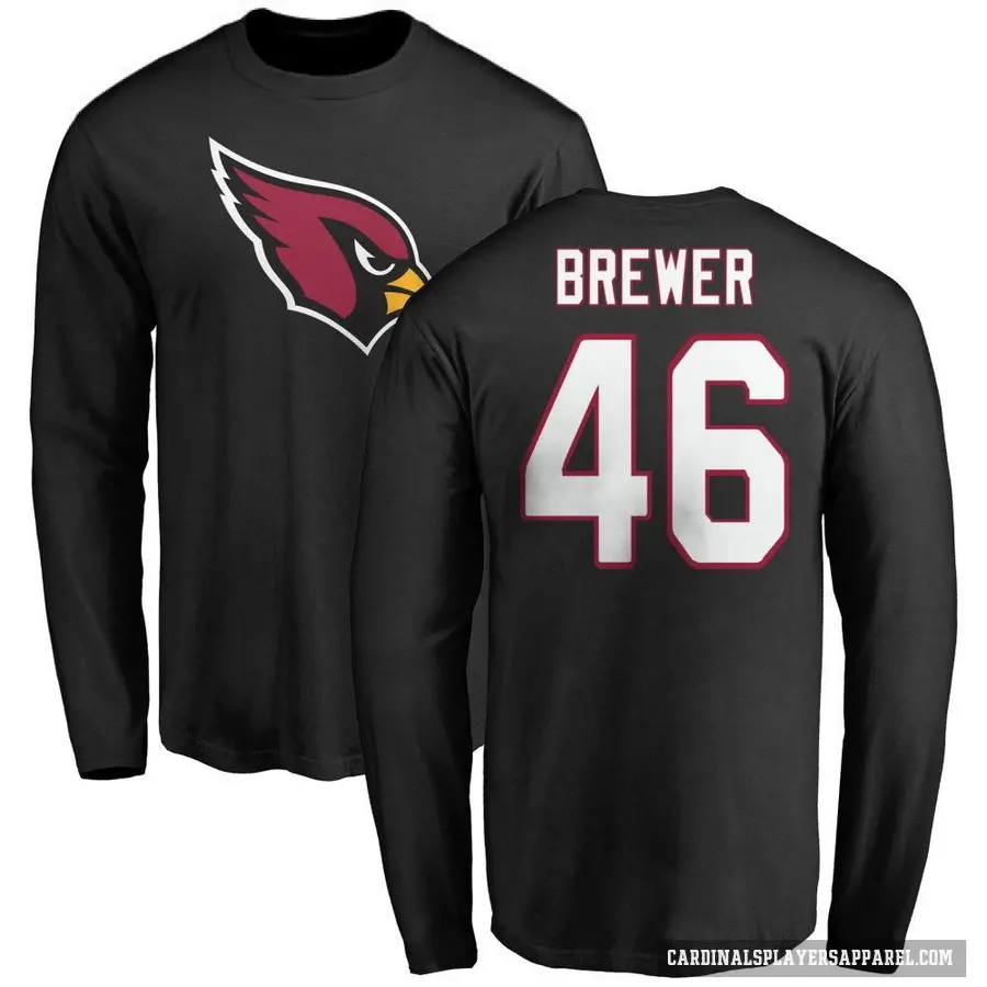 Youth ＃46 Aaron Brewer Arizona Cardinals Black Logo Long Sleeve T-Shirt
