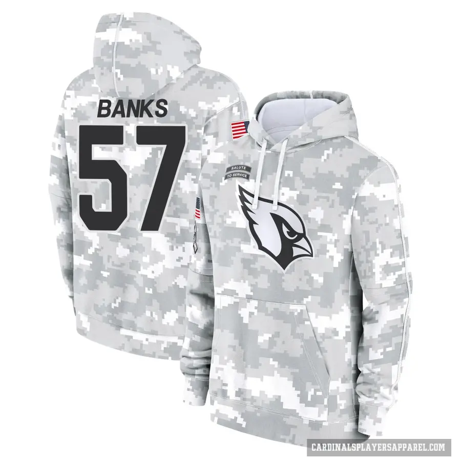 Youth ＃57 Keshawn Banks Arizona Cardinals Arctic Camo 2024 Salute to Service Club Fleece Pullover Hoodie