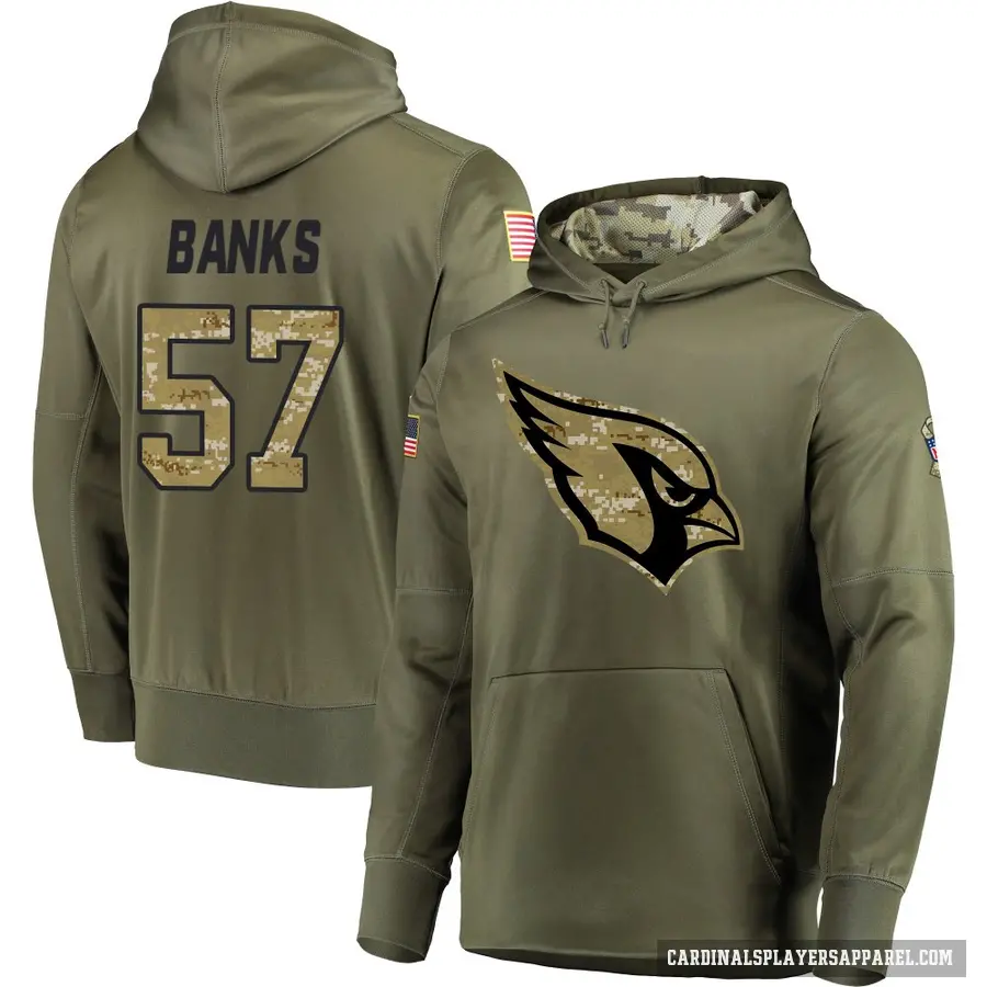 Youth ＃57 Keshawn Banks Arizona Cardinals Olive Salute to Service Pullover Hoodie