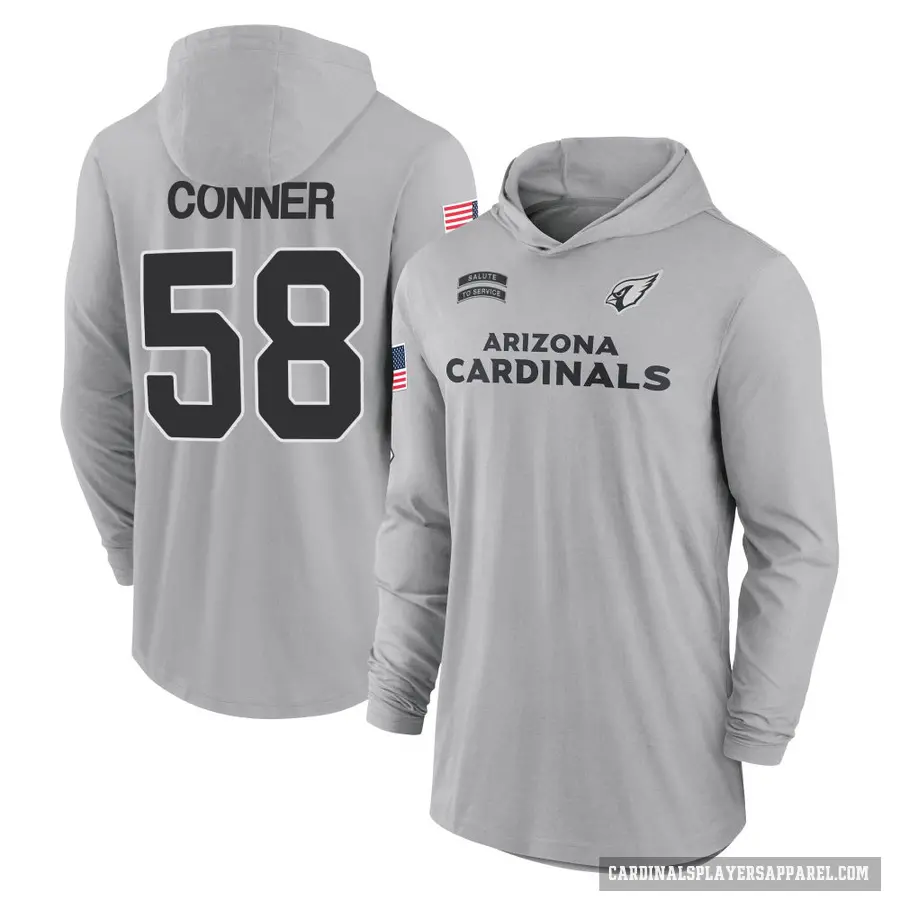 Youth ＃58 Hayden Conner Arizona Cardinals Gray 2024 Salute to Service Lightweight Performance Long Sleeve Hooded T-Shirt