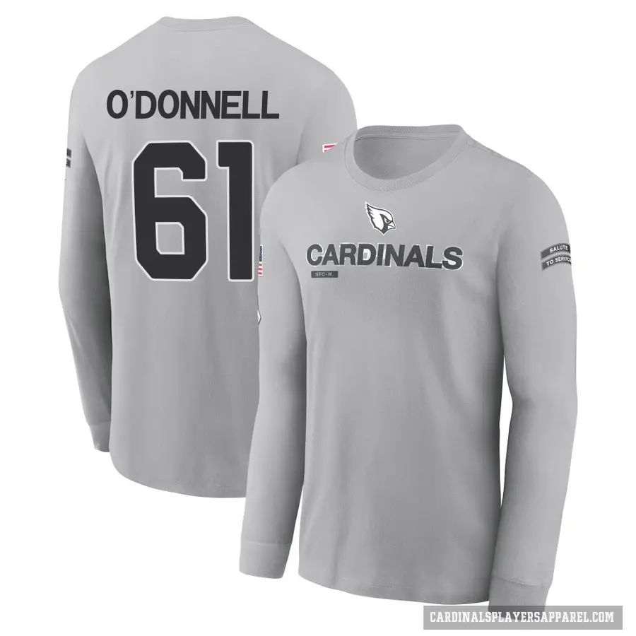 Youth ＃61 Carter O'Donnell Arizona Cardinals Gray 2024 Salute to Service Long Sleeve T-Shirt