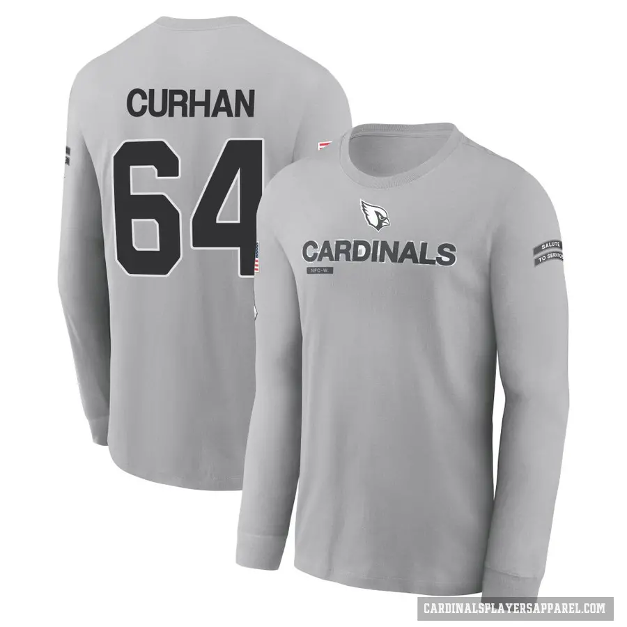 Youth ＃64 Jake Curhan Arizona Cardinals Gray 2024 Salute to Service Long Sleeve T-Shirt