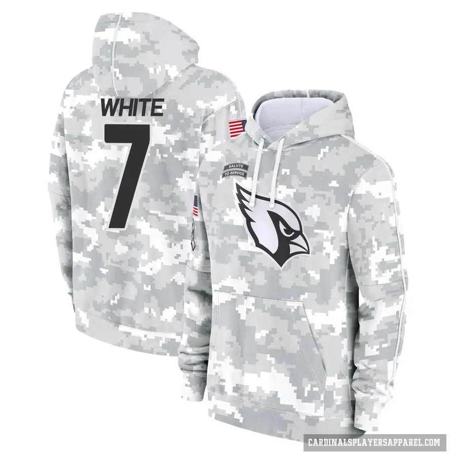 Youth ＃7 Kyzir White Arizona Cardinals Arctic Camo 2024 Salute to Service Club Fleece Pullover Hoodie