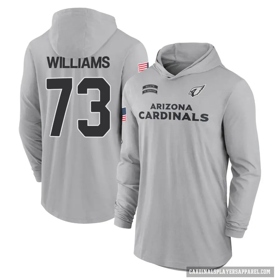 Youth ＃73 Jonah Williams Arizona Cardinals Gray 2024 Salute to Service Lightweight Performance Long Sleeve Hooded T-Shirt