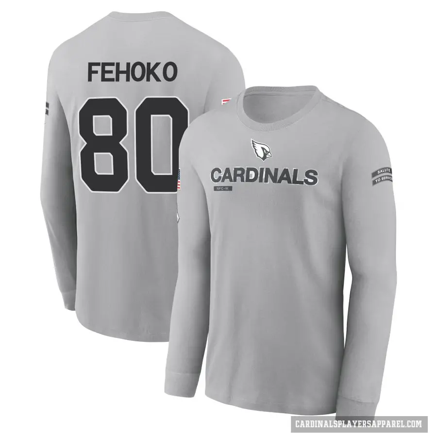Youth ＃80 Simi Fehoko Arizona Cardinals Gray 2024 Salute to Service Long Sleeve T-Shirt