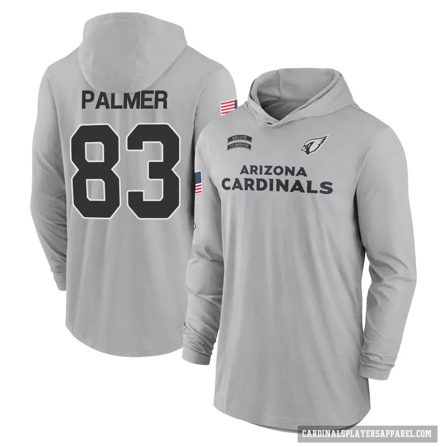 Youth ＃83 Tejhaun Palmer Arizona Cardinals Gray 2024 Salute to Service Lightweight Performance Long Sleeve Hooded T-Shirt