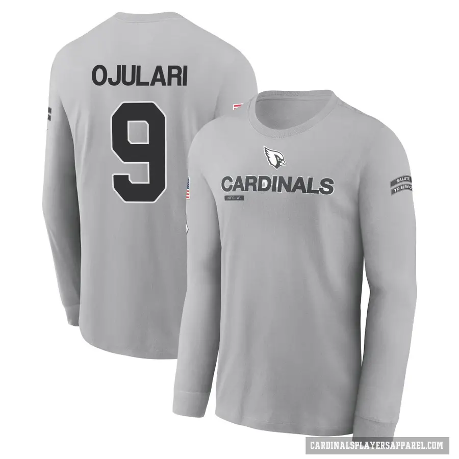 Youth ＃9 BJ Ojulari Arizona Cardinals Gray 2024 Salute to Service Long Sleeve T-Shirt