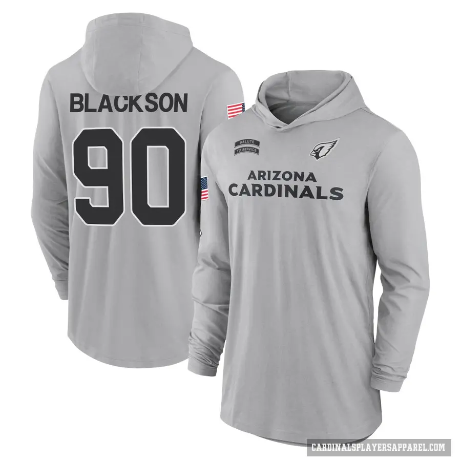 Youth ＃90 Angelo Blackson Arizona Cardinals Black Gray 2024 Salute to Service Lightweight Performance Long Sleeve Hooded T-Shirt