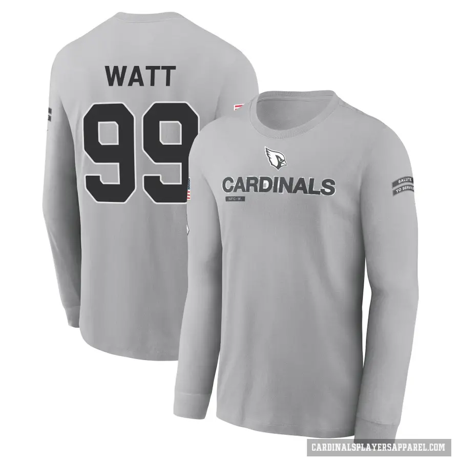 Youth ＃99 J.J. Watt Arizona Cardinals Gray 2024 Salute to Service Long Sleeve T-Shirt